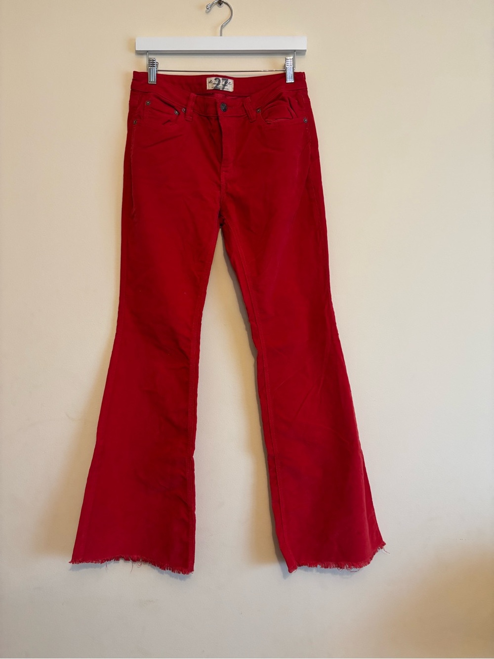 Free People Red Flared Wide Leg Jeans